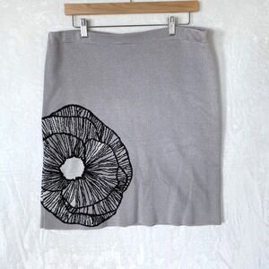 Anne Klein Women's Knit Pencil Skirt Floral Applique Grey Size XL‎